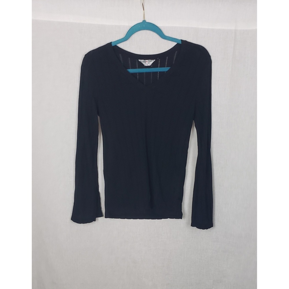 Hard Tail Forever Black Ribbed Open Knit Top USA M Casual Basic Boho Goth Y2K